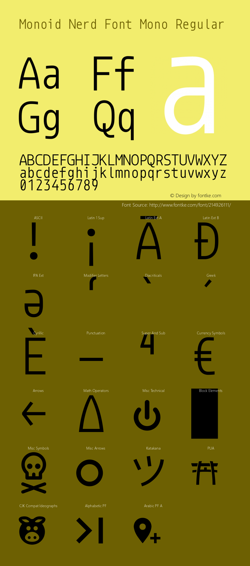 Monoid Regular Nerd Font Complete Mono Version 0.61;Nerd Fonts 2.1.0图片样张