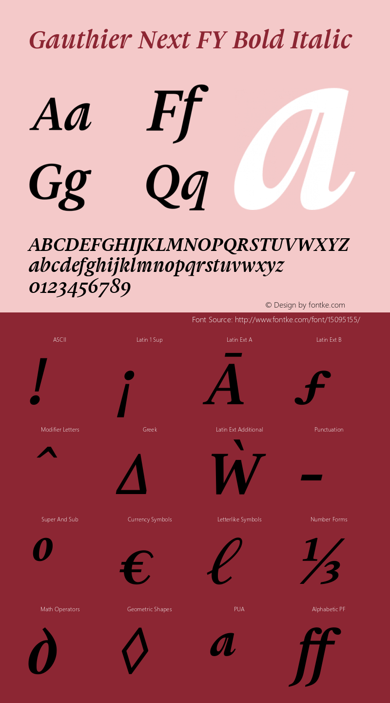 Gauthier Next FY Bold Italic Version 1.000 Font Sample