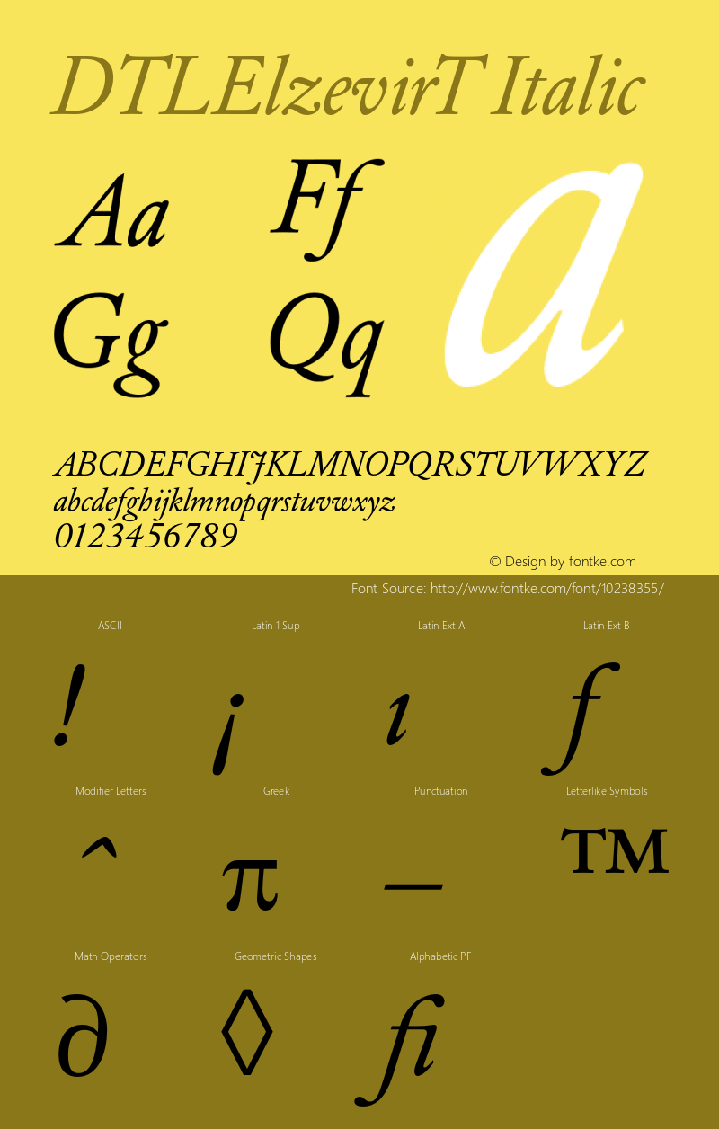 DTLElzevirT Italic 001.000 Font Sample