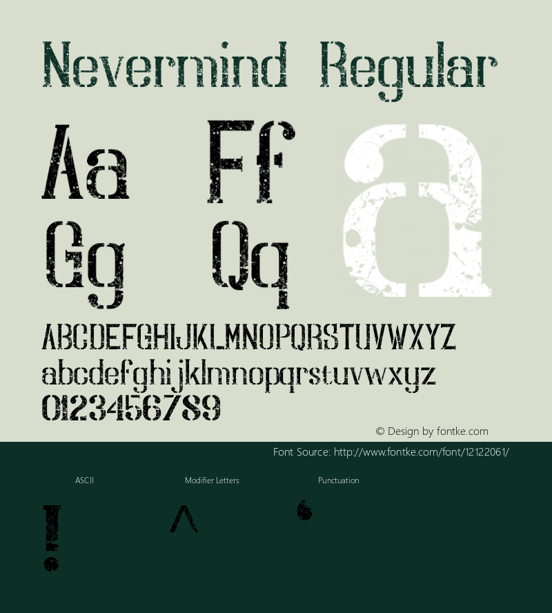 Nevermind Regular Version 1.00 June 30, 2014, initial release Font Sample