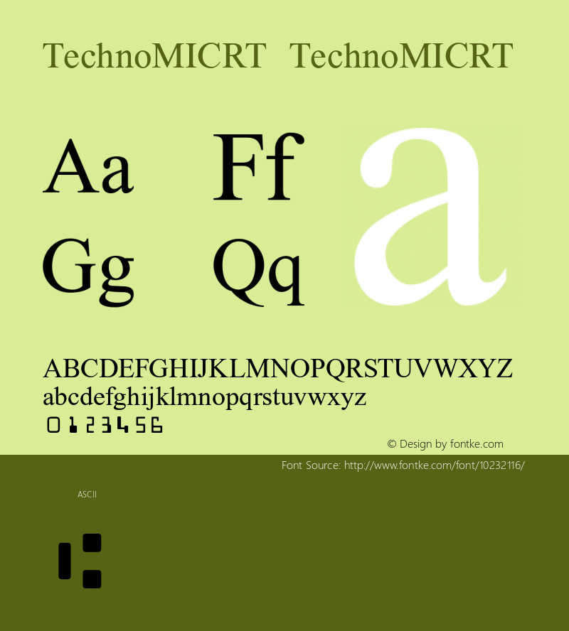 TechnoMICRT TechnoMICRT Version 1.00 Font Sample