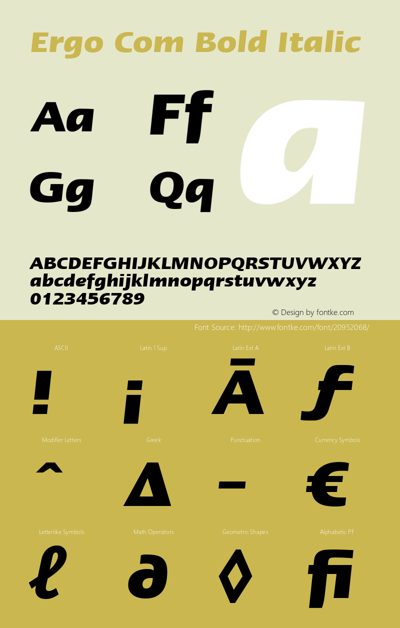 Linotype Ergo Com Bold Italic Version 2.01 Font Sample