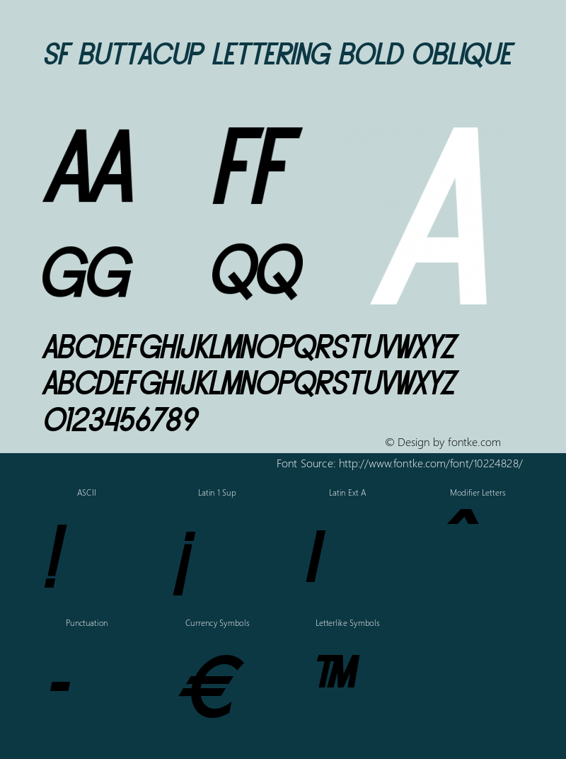 SF Buttacup Lettering Bold Oblique Version 1.1 Font Sample