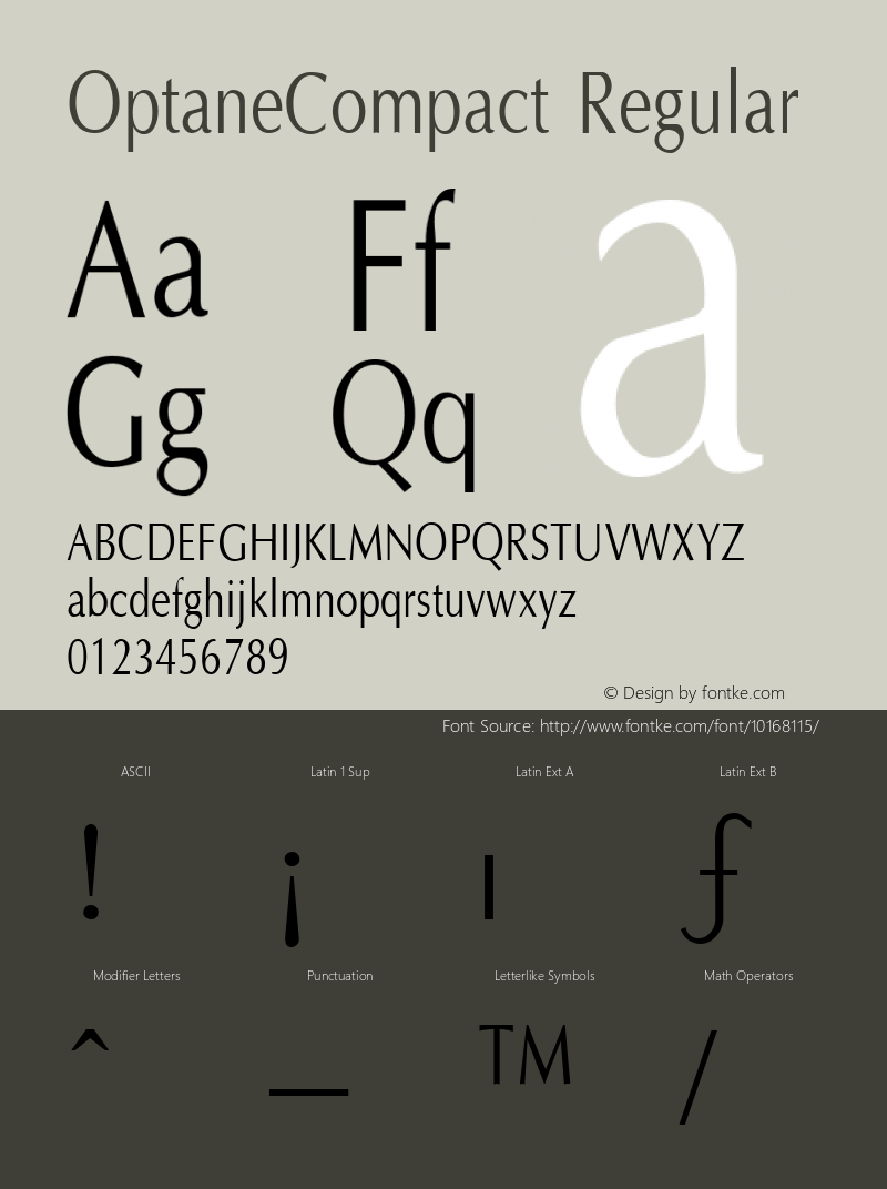 OptaneCompact Regular The IMSI MasterFonts Collection, tm 1995, 1996 IMSI (International Microcomputer Software Inc.) Font Sample