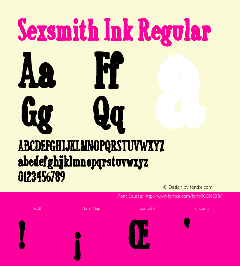 Sexsmith Ink Regular Version 1.0; 2001; initial release Font Sample