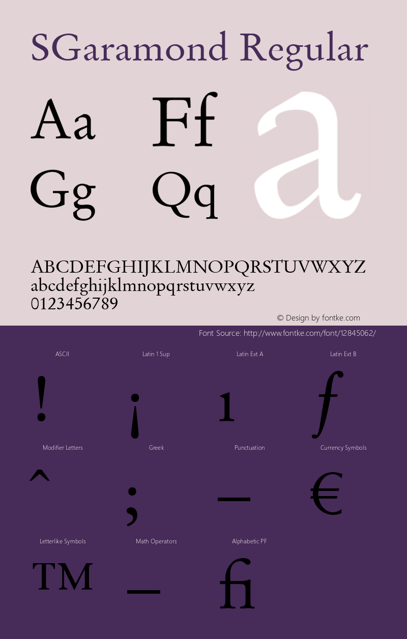 SGaramond Regular Version 2.00; 2008; Font Sample