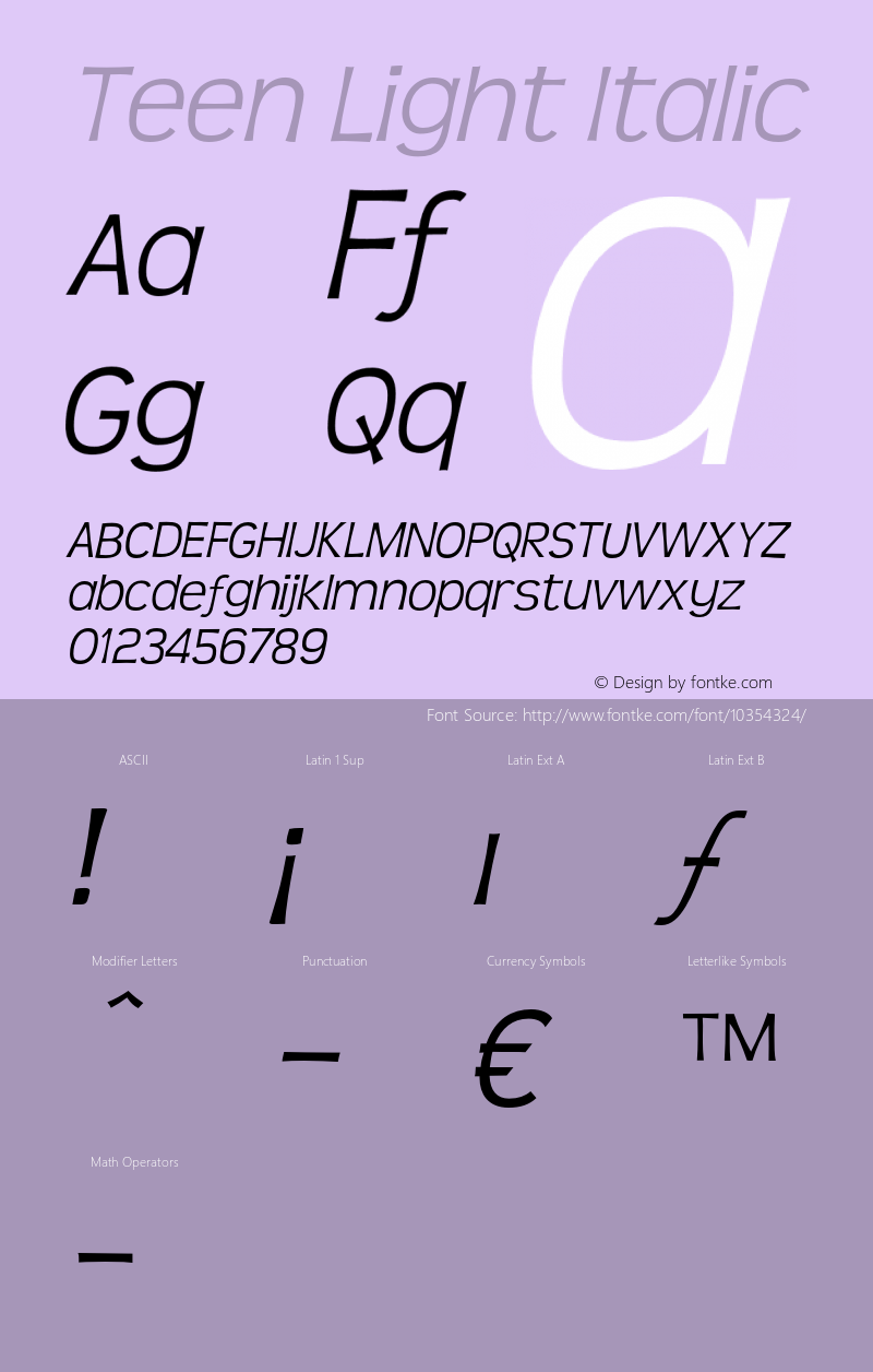 Teen Light Italic OTF 4.000;PS 001.001;Core 1.0.29 Font Sample