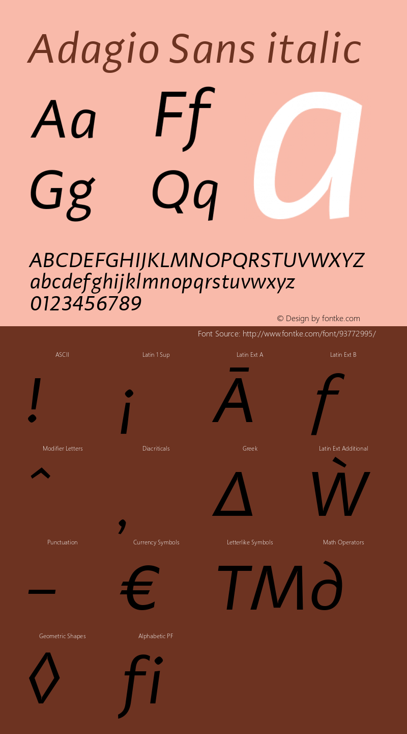 Adagio Sans italic 1.000 Font Sample