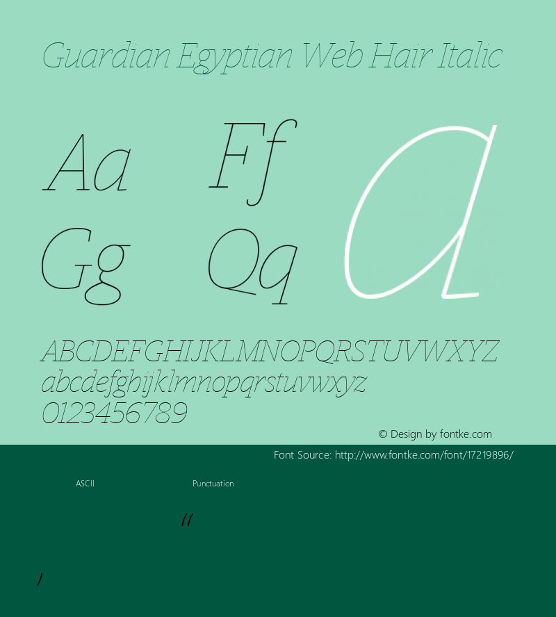 Guardian Egyptian Web Hair Italic Version 001.002 2009 Font Sample