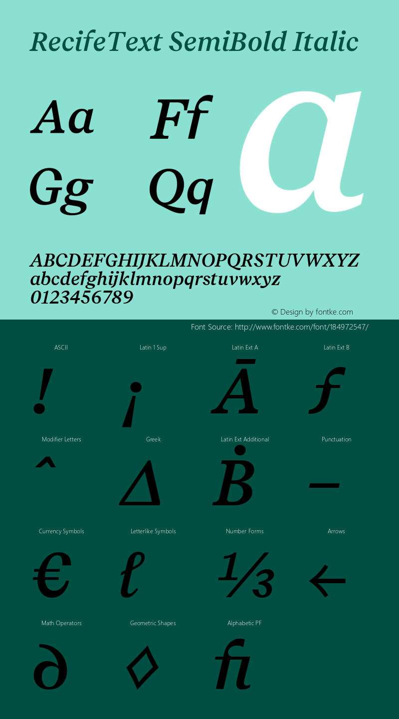 RecifeText SemiBold Italic Version 1.000图片样张