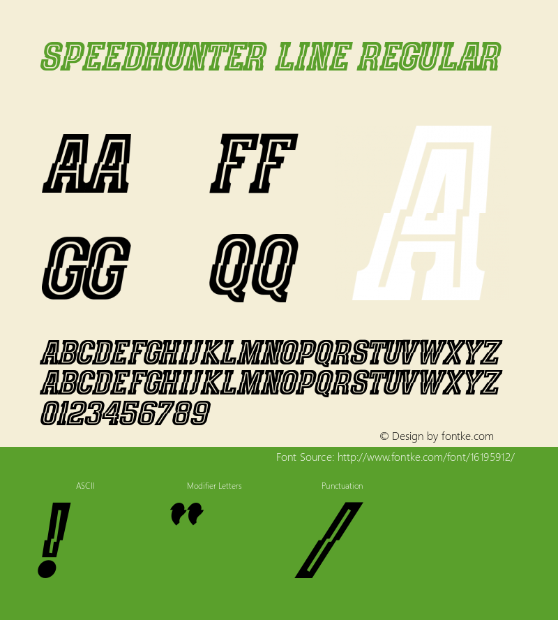 speedhunter line Regular Version 1.000;PS 001.001;hotconv 1.0.56 Font Sample