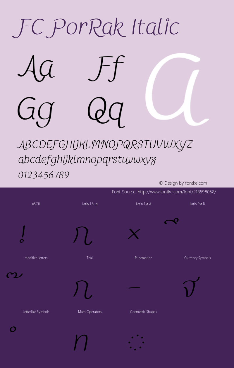 FC PorRak Italic Version 1.00 2019 by Fontcraft: Jutipong Poosumas, Suwisa Sae-ueng图片样张