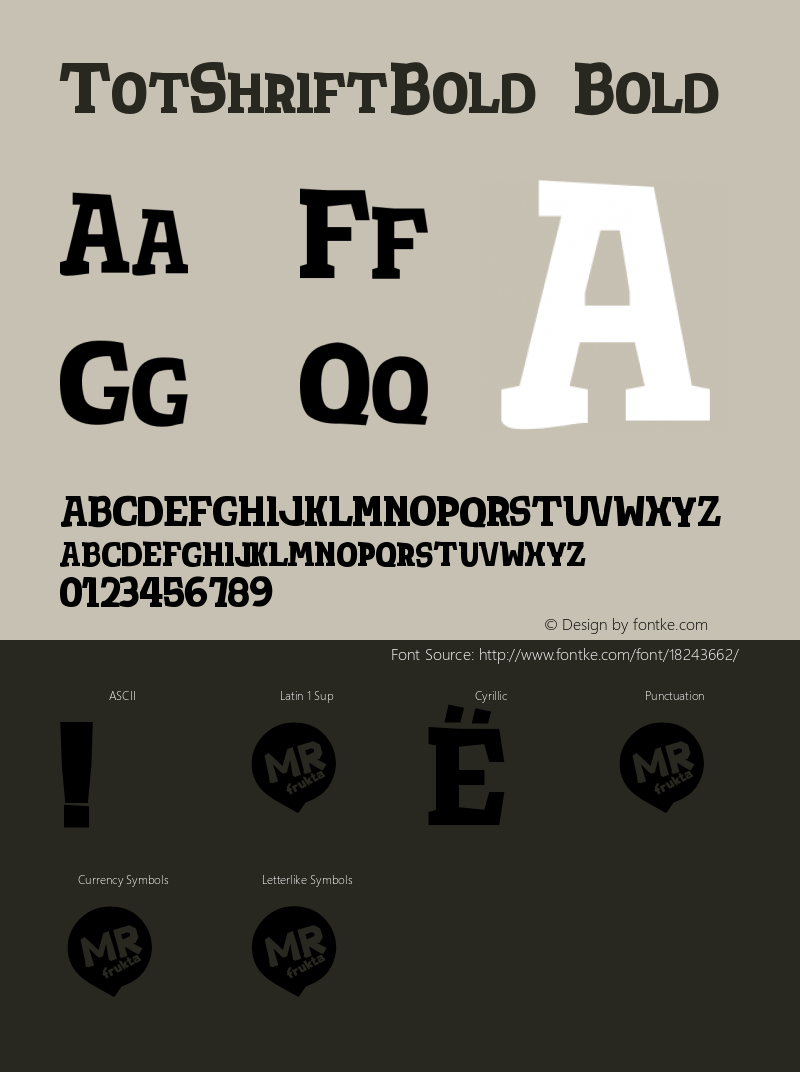 TotShriftBold Bold Version 1.000 : http://twitter.com/MRfrukta Font Sample