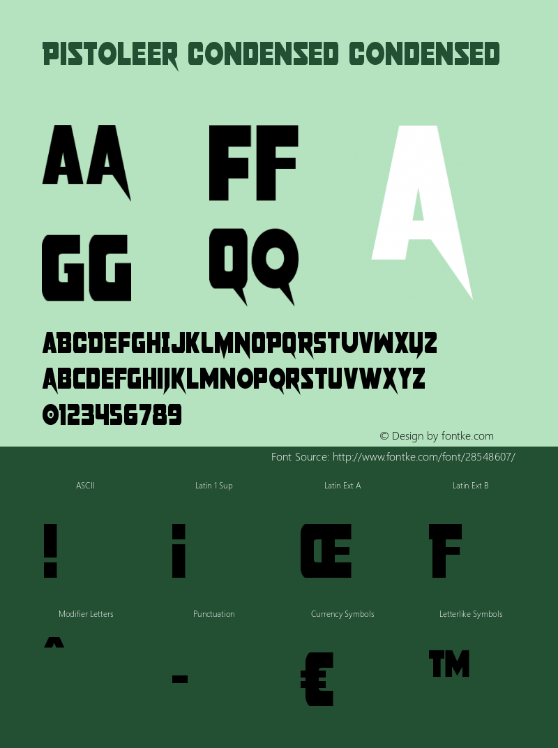 Pistoleer Condensed Version 3.0; 2019 Font Sample