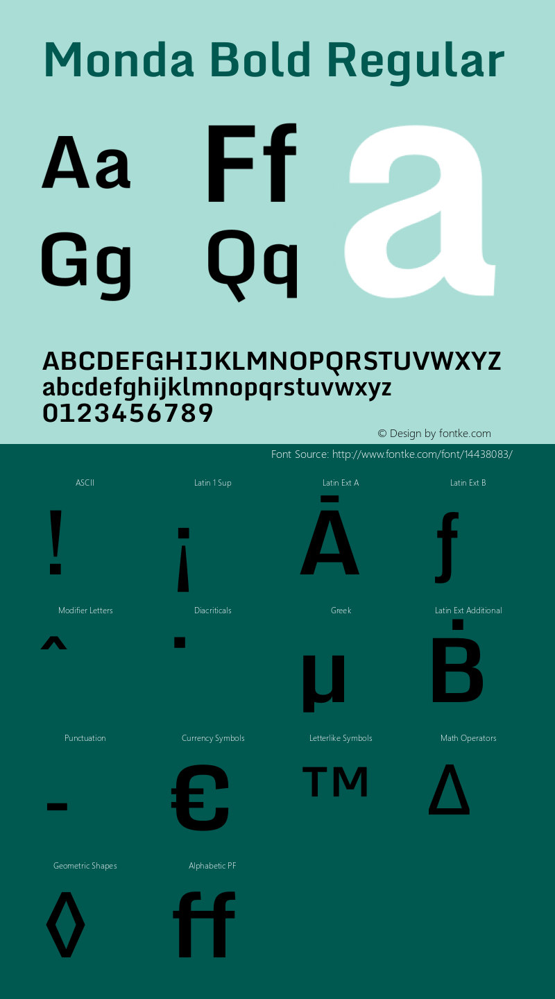 Monda Bold Regular Version 1.000 Font Sample