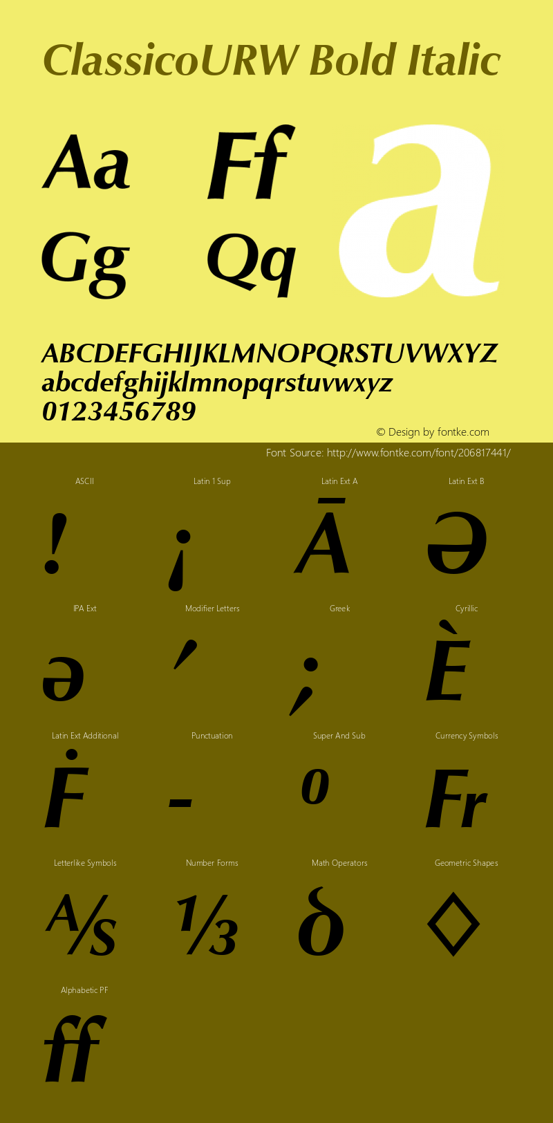 ClassicoURW Bold Italic Version 1.00图片样张