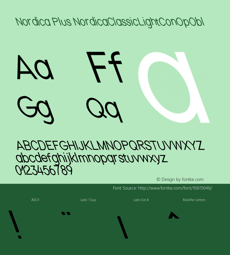 Nordica Plus NordicaClassicLightConOpObl Version 1.01 Font Sample