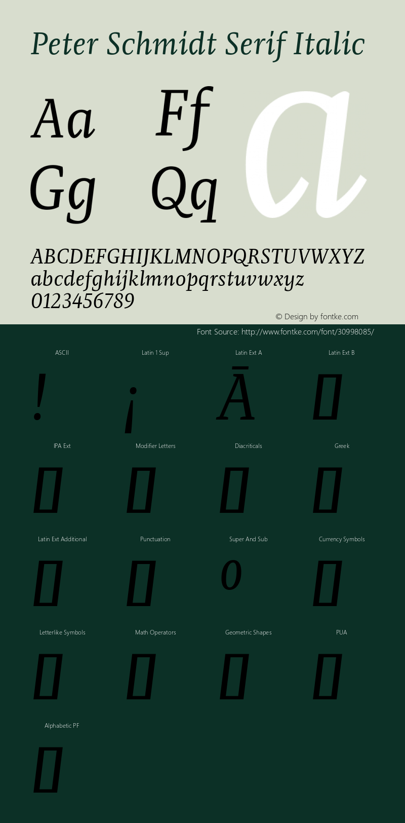 Peter Schmidt Serif Italic Version 1.019;PS 1.19;hotconv 1.0.88;makeotf.lib2.5.647800 Font Sample