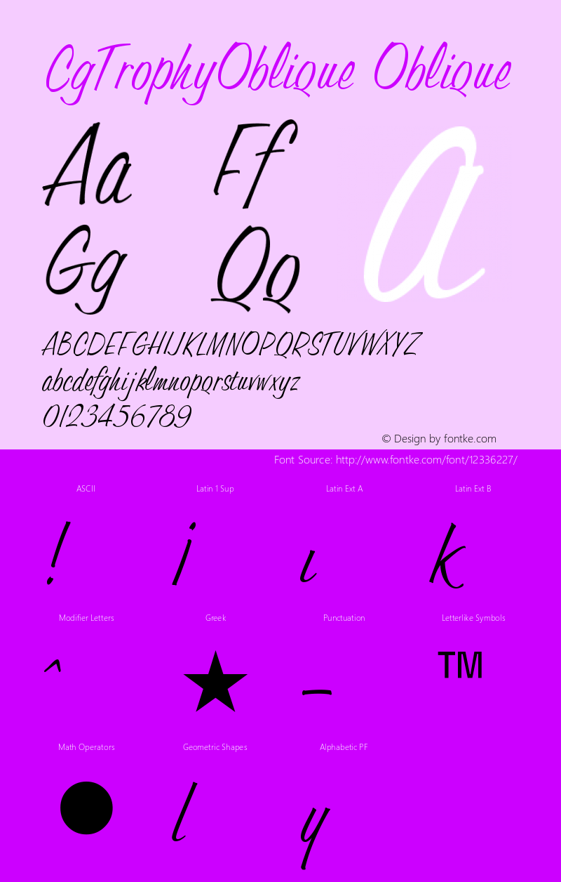 CgTrophyOblique Oblique Version 001.001 Font Sample