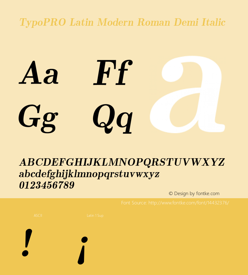 TypoPRO Latin Modern Roman Demi Italic Version 2.004;PS 2.004;hotconv 1.0.49;makeotf.lib2.0.14853 Font Sample