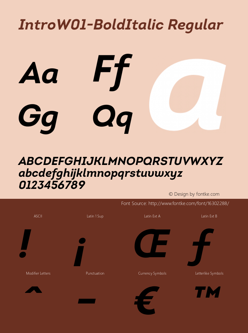 IntroW01-BoldItalic Regular Version 1.00 Font Sample