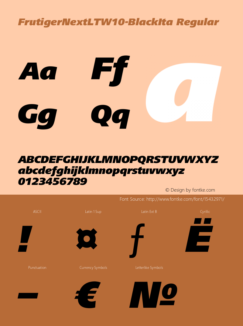 FrutigerNextLTW10-BlackIta Regular Version 1.1 Font Sample