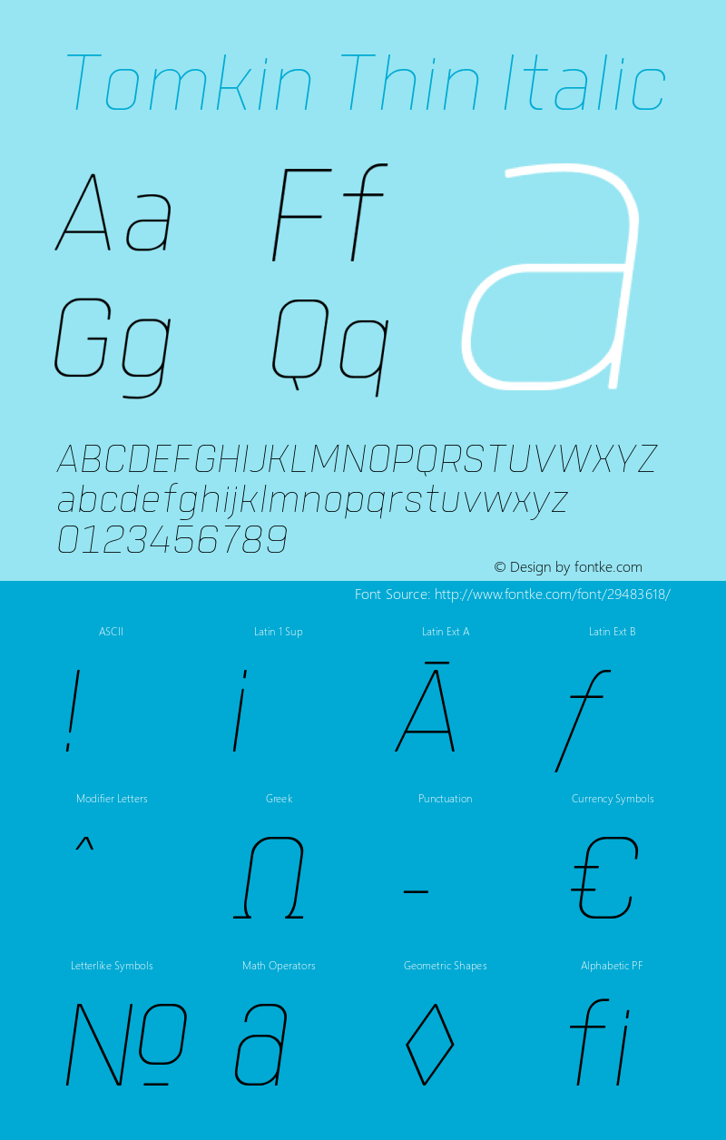 Tomkin-ThinItalic Version 1.000;YWFTv17 Font Sample