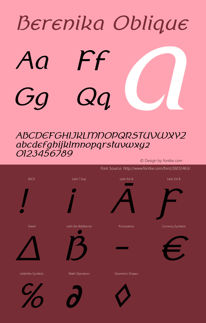 Berenika Oblique Version 2.000 Font Sample