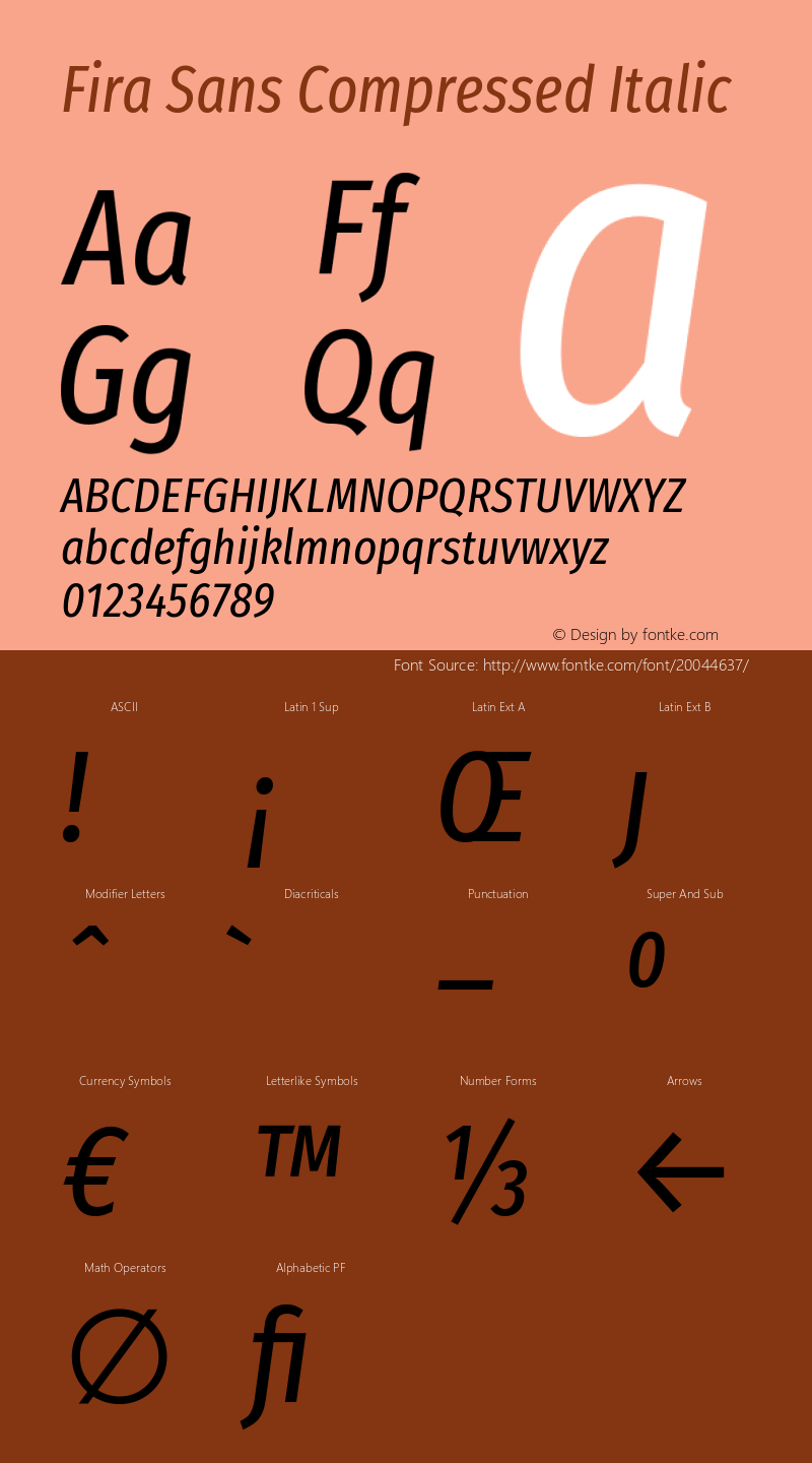 Fira Sans Compressed Italic Version 4.201 Font Sample