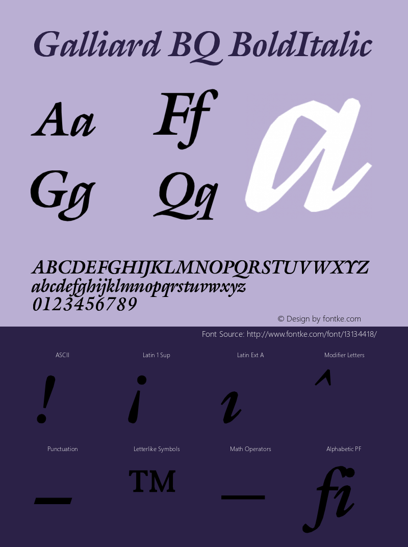 Galliard BQ BoldItalic Version 001.000 Font Sample