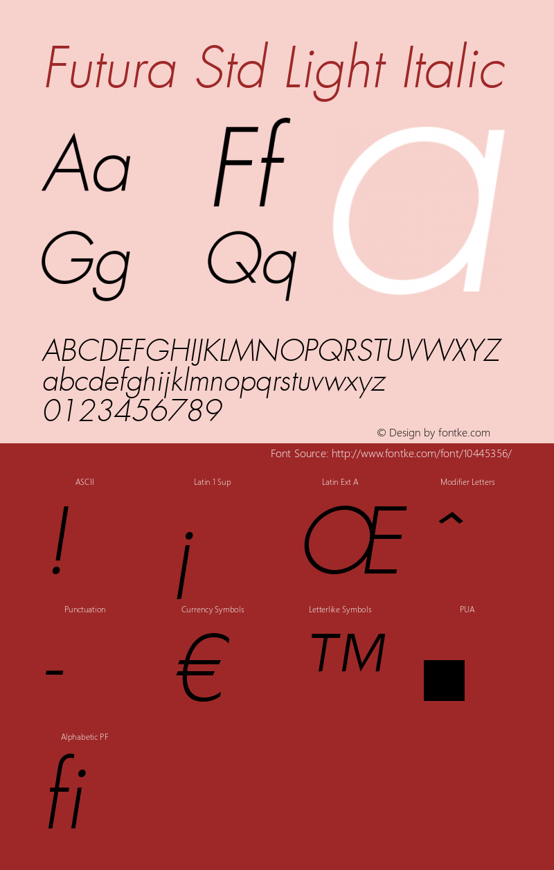 Futura Std Light Italic OTF 1.029;PS 001.002;Core 1.0.33;makeotf.lib1.4.1585 Font Sample