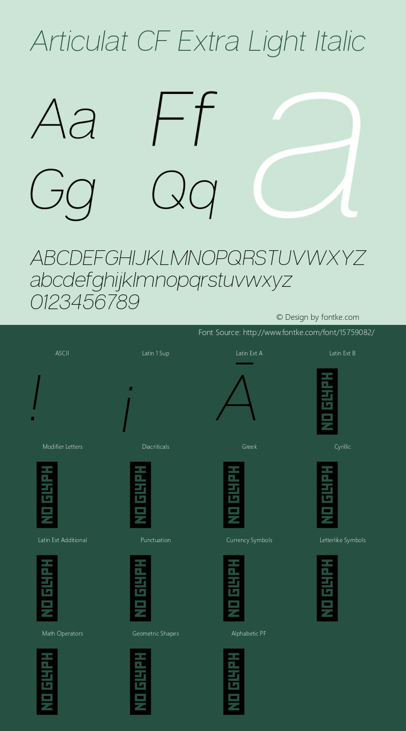 Articulat CF Extra Light Italic Version 1.030 Font Sample