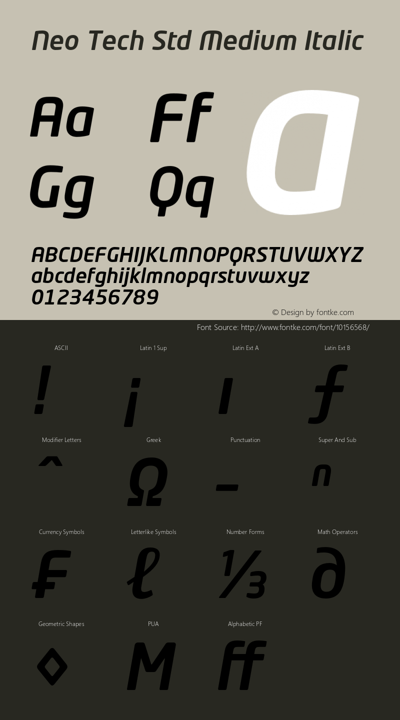 Neo Tech Std Medium Italic Version 1.059;PS 001.000;Core 1.0.38;makeotf.lib1.6.5960 Font Sample