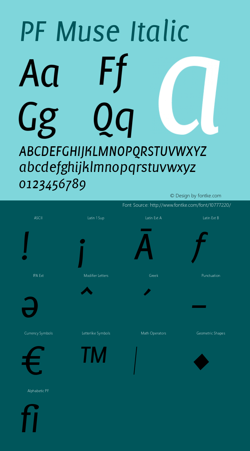 PF Muse Italic Version 1.000 2007 initial release Font Sample