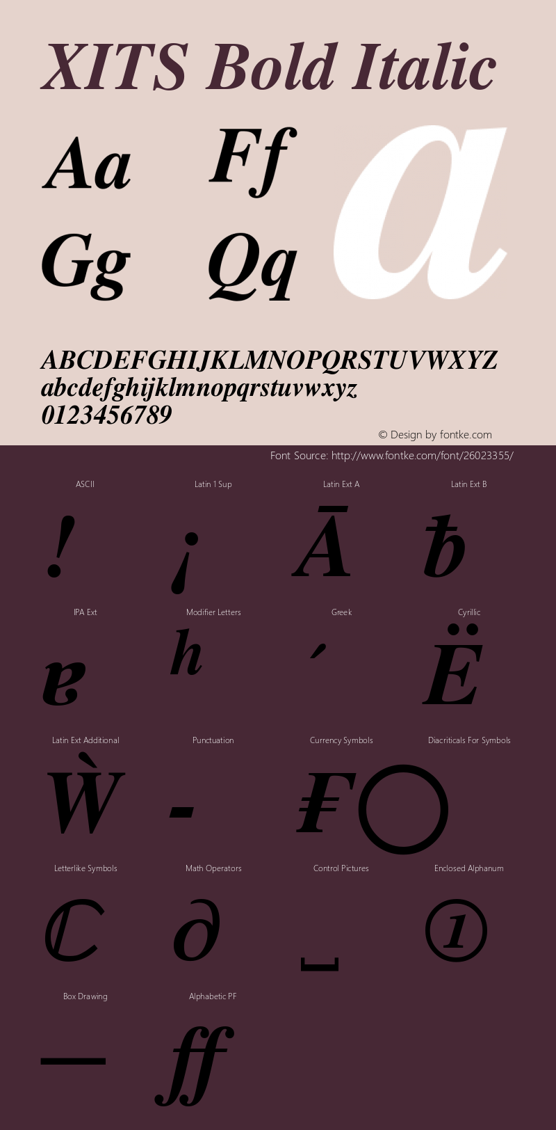 XITS Bold Italic Version 1.108 Font Sample