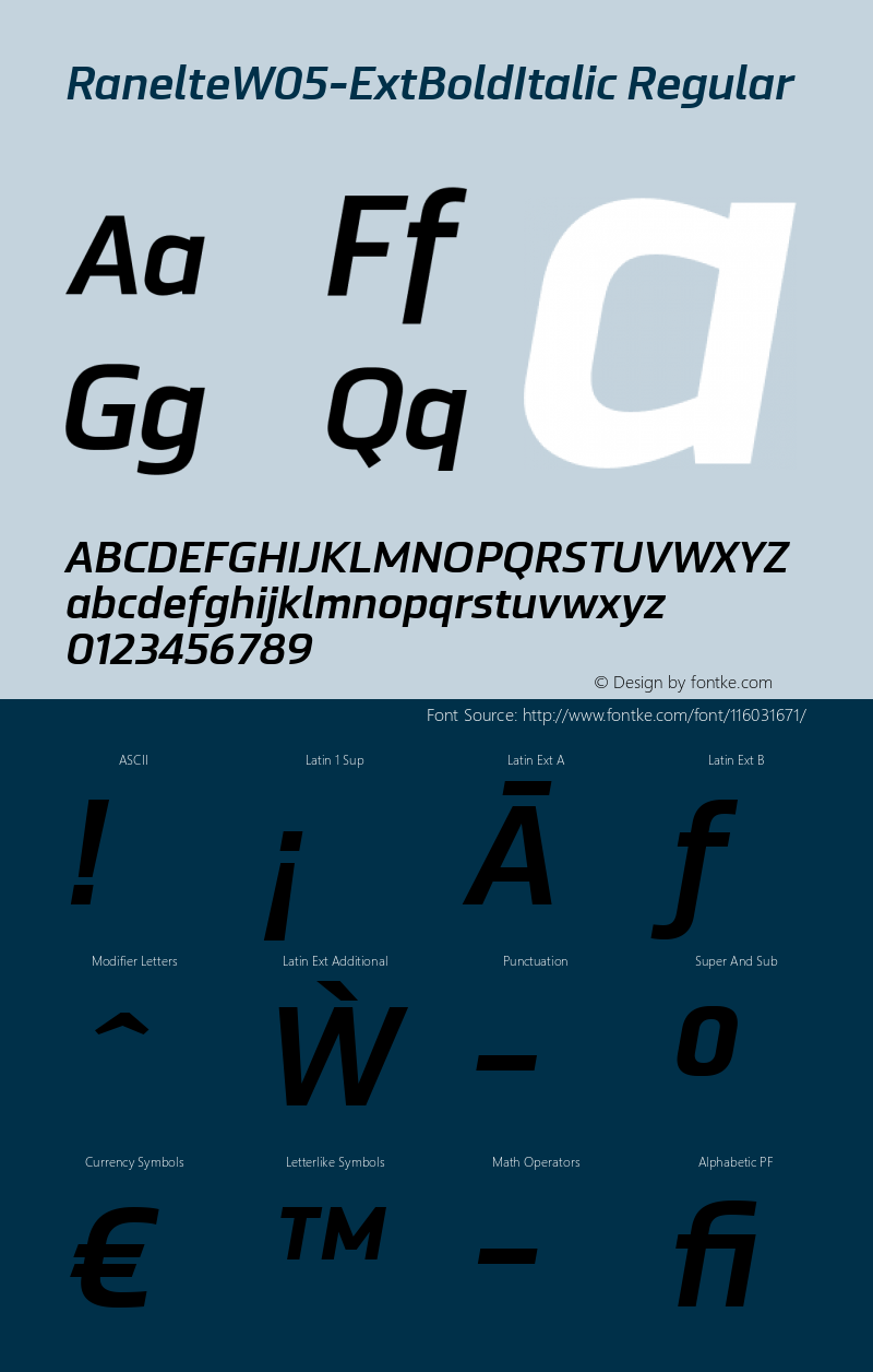 Ranelte W05 Ext Bold Italic Version 1.00 Font Sample