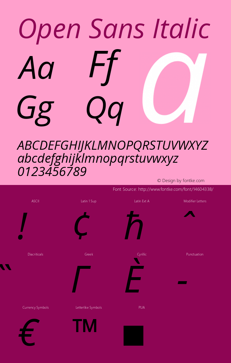 Open Sans Italic Version 1.10 Font Sample