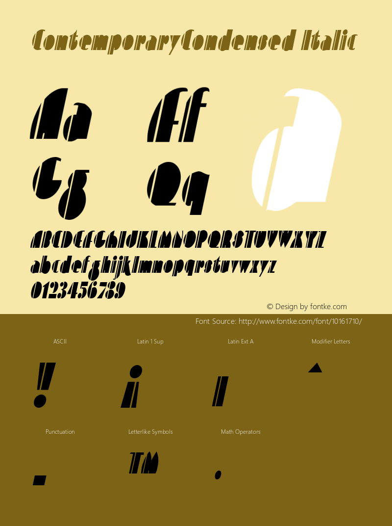 ContemporaryCondensed Italic Rev. 003.000 Font Sample