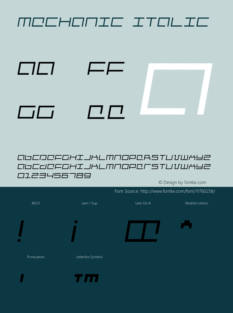 Mechanic Italic Version 1.0; 2001 Font Sample
