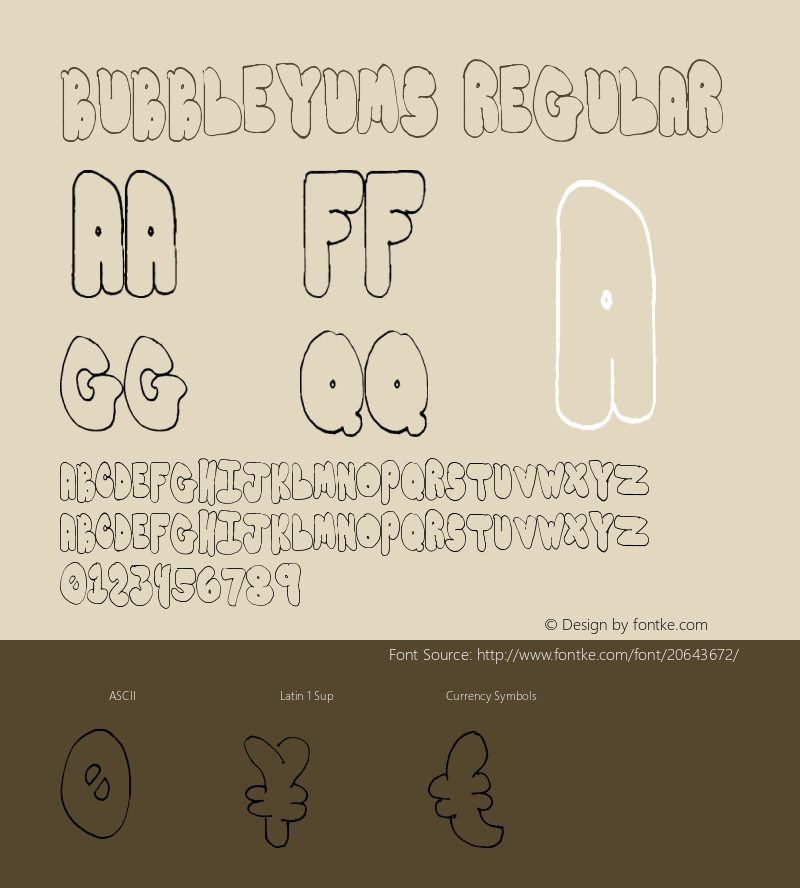 BubbleYums Version 1.00 August 21, 2013, initial release Font Sample