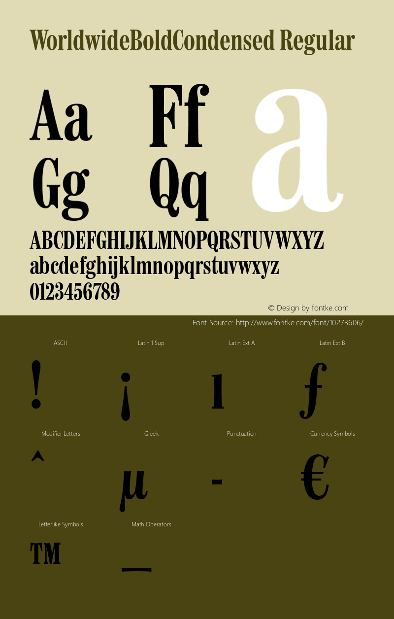 WorldwideBoldCondensed Regular Version 2.02 Font Sample