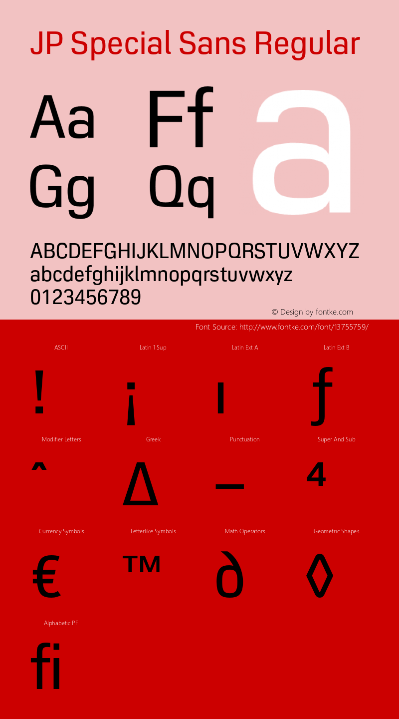 JP Special Sans Regular Version 1.001 Font Sample