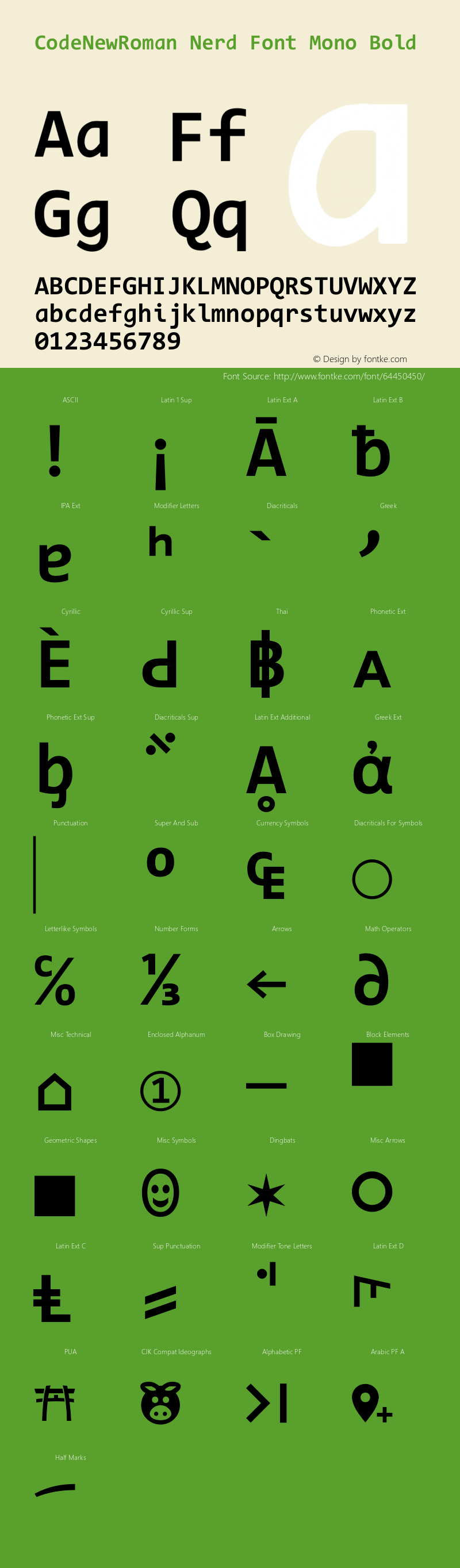 Code New Roman Bold Nerd Font Complete Mono Version 1.90 November 29, 2014 Font Sample