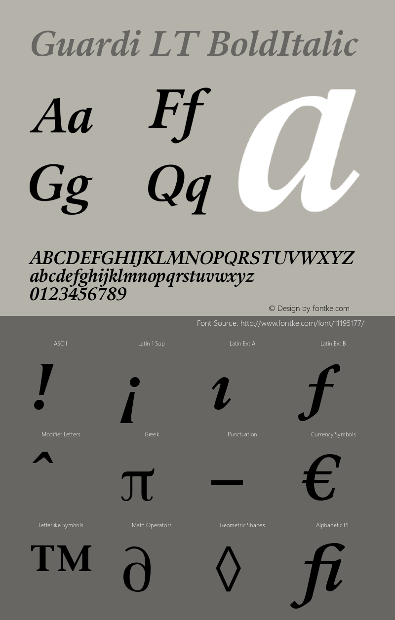 Guardi LT BoldItalic Version 006.000 Font Sample