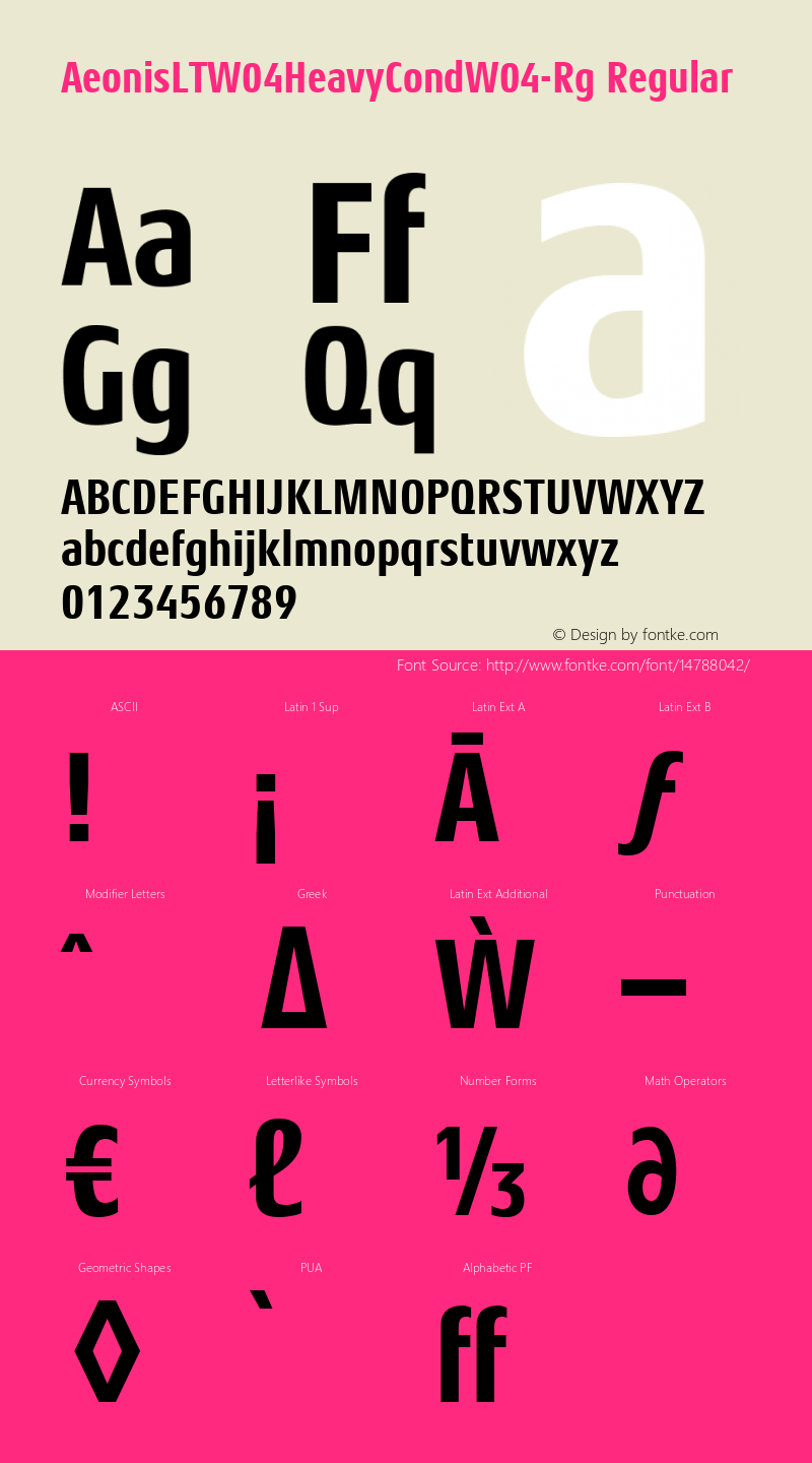 AeonisLTW04HeavyCondW04-Rg Regular Version 1.10 Font Sample