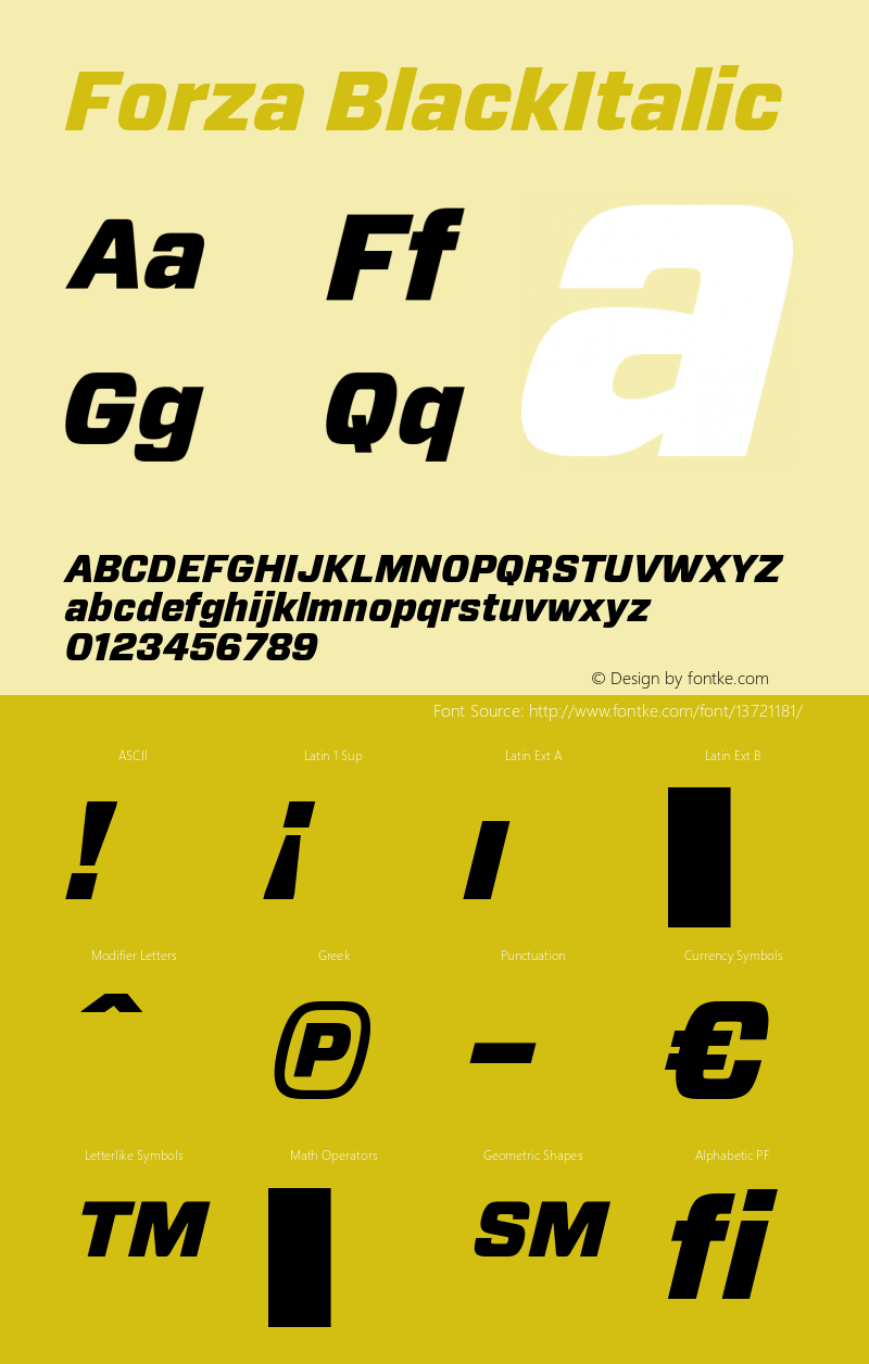 Forza BlackItalic Version 1.100 Font Sample