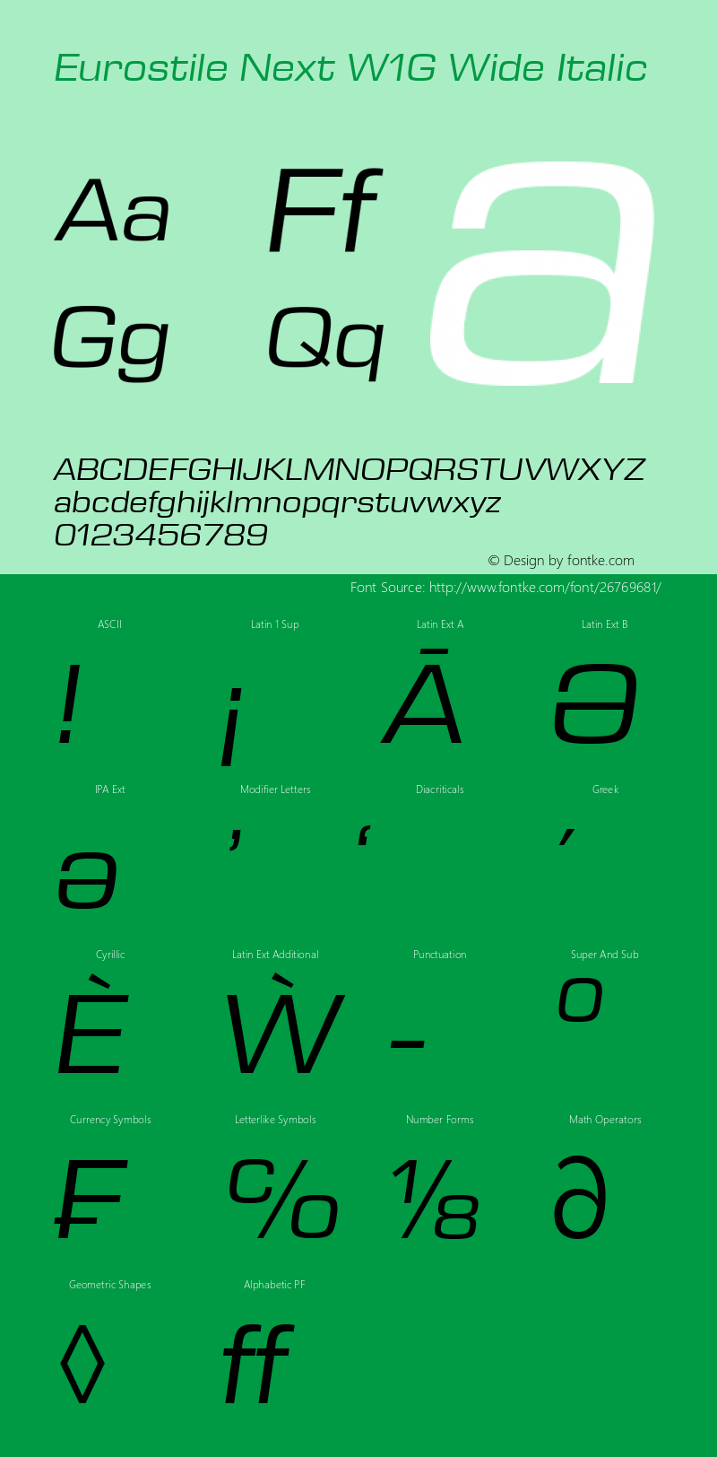 Eurostile Next W1G Wide Italic Version 1.00 Font Sample