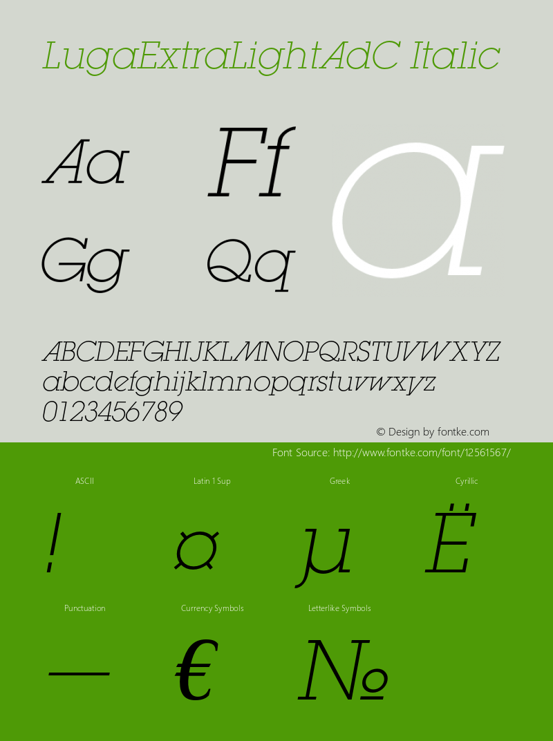 LugaExtraLightAdC Italic OTF 1.0;PS 001.001;Core 116;AOCW 1.0 161 Font Sample