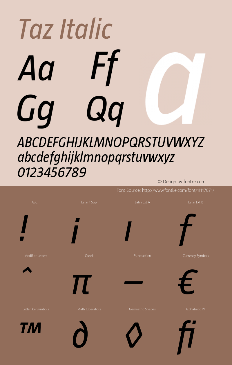 Taz Italic Version 001.001 Font Sample