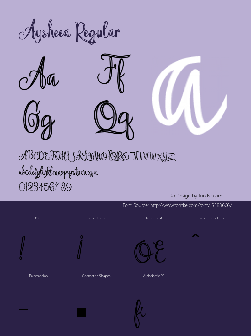 Aysheea Regular Version 1.000 2015 initial release Font Sample